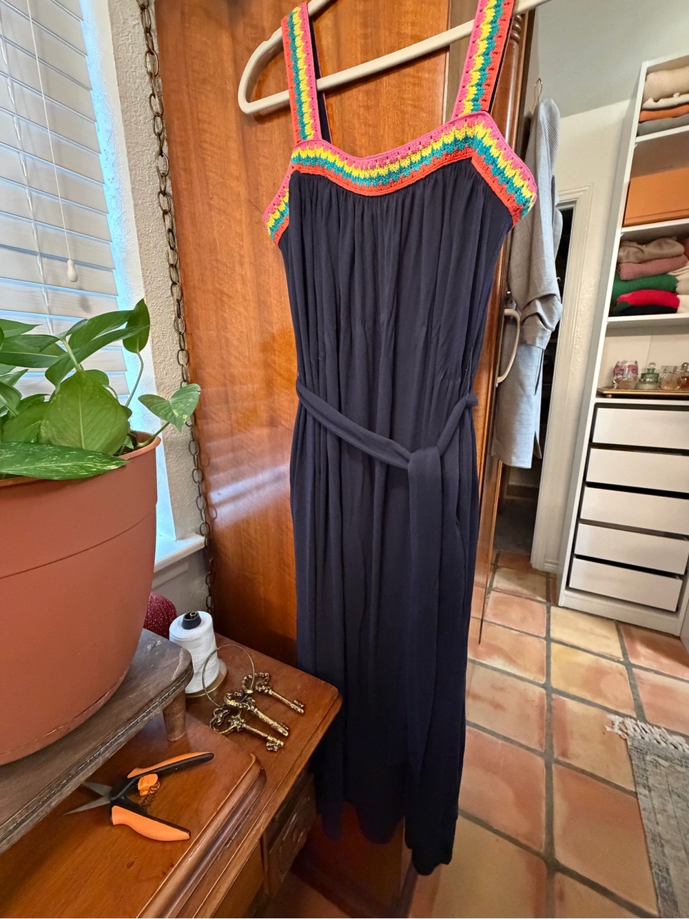 Boden Navy Multicolor Crochet Trim Maxi Dress US 8R